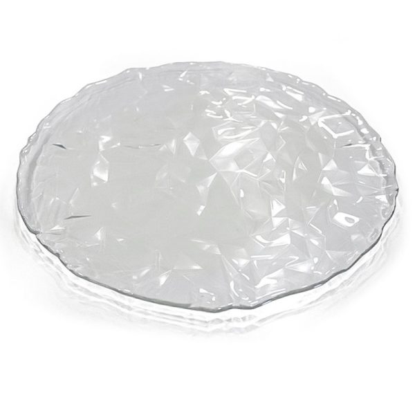 Bajo plato de vidrio efecto diamante con vaso a juego