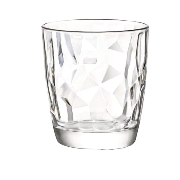 Bajo plato de vidrio efecto diamante con vaso a juego